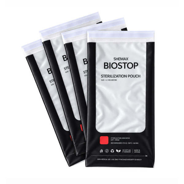 Transparent pouches BIOSTOP L (100×200 mm), for sterilization SHEMAX — 100 pcs/pack