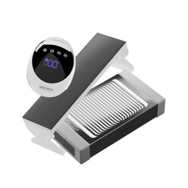 SHEMAX manicure kit with Style PRO Graphite dust collector, Comfort hand rest Graphite, and LED Nail Lamp