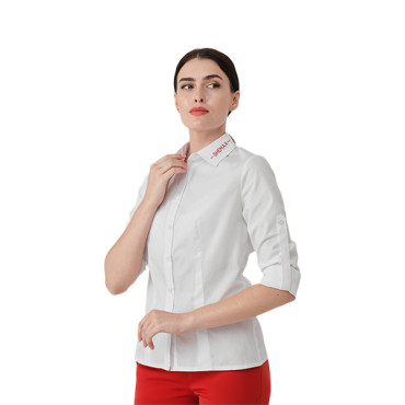 SHEMAX white shirt logo women professional salon uniform cotton polyester
